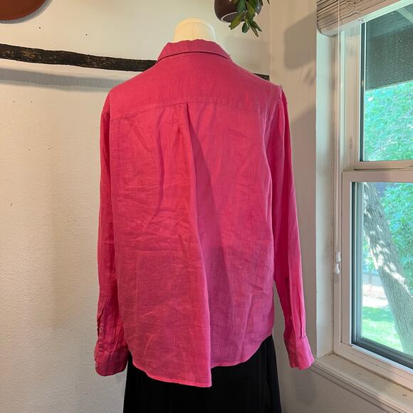 ECRU Pink 100% Linen Long Sleeve Button Down Oversized Shirt Size Large - Picture 5 of 12